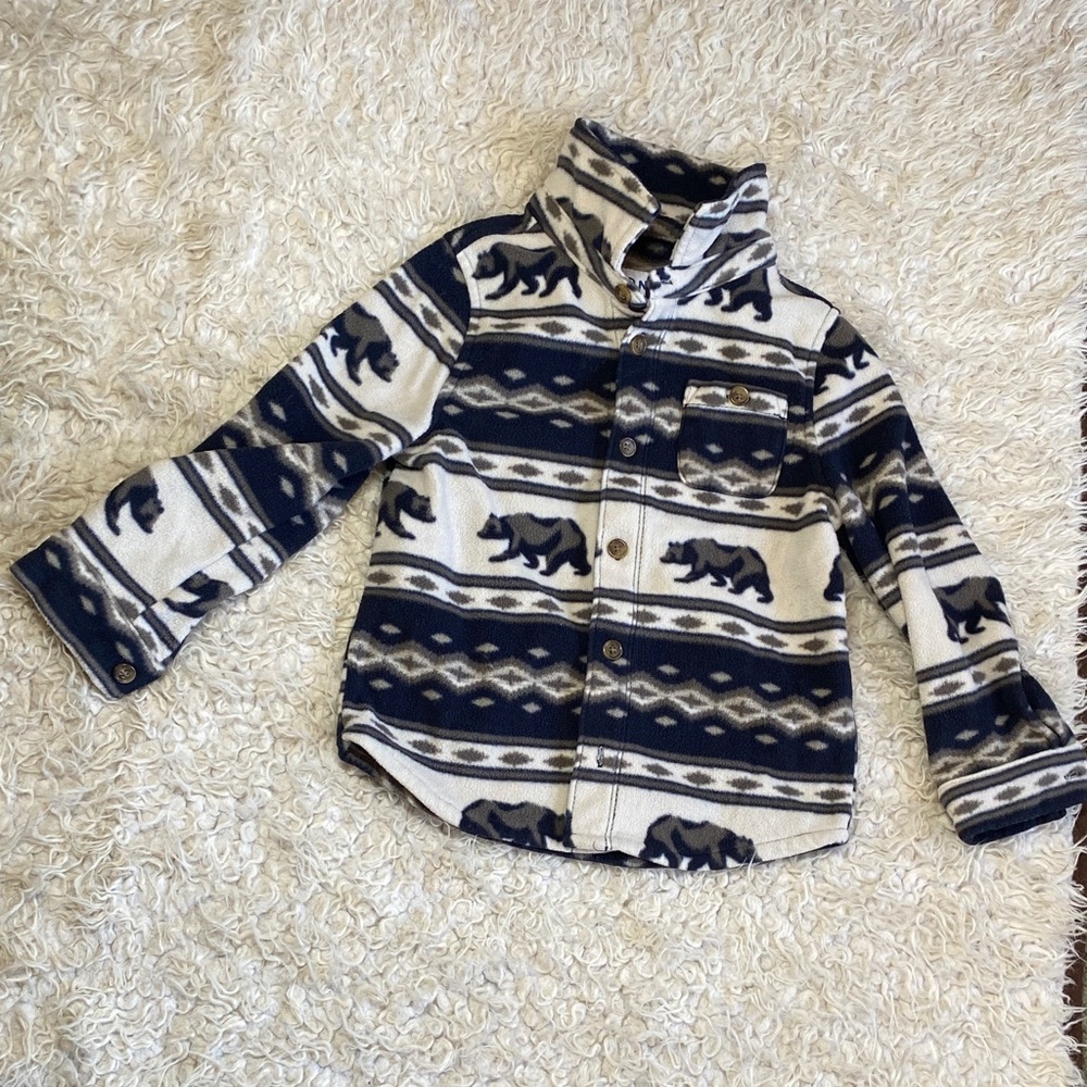 Old Navy Kids Navy and White Bear Print fleece Button-Down Shirt